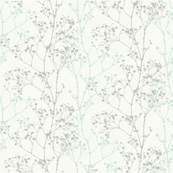 Grandeco Scandi Sprig Wallpaper - Grey & Teal