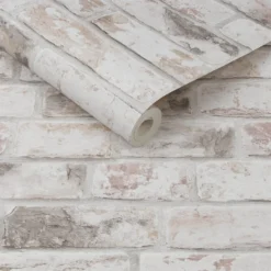 Fresco Distressed Brick Wallpaper - Pastel -Homebase Shop 12838043 6144833224785644
