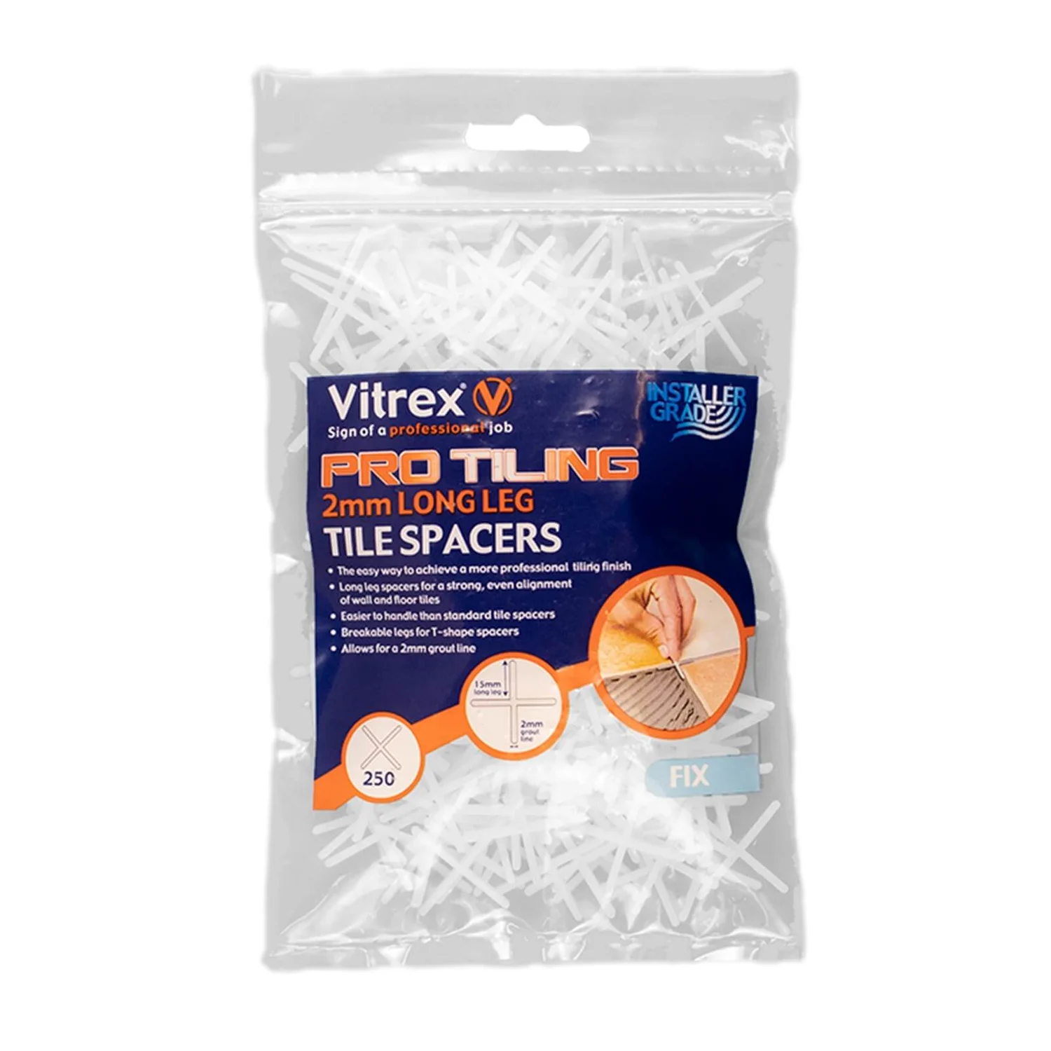Vitrex Tiling Long Leg Spacers 2mm X250 Vitrex Tiling Long Leg Spacers 2mm X250 -Homebase Shop 12842075 9904833217494993