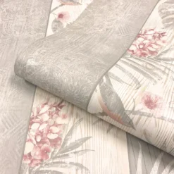 Belgravia Decor Rosa Smooth Fern Panel Blush And Grey Wallpaper -Homebase Shop 12842228 1164832975511924