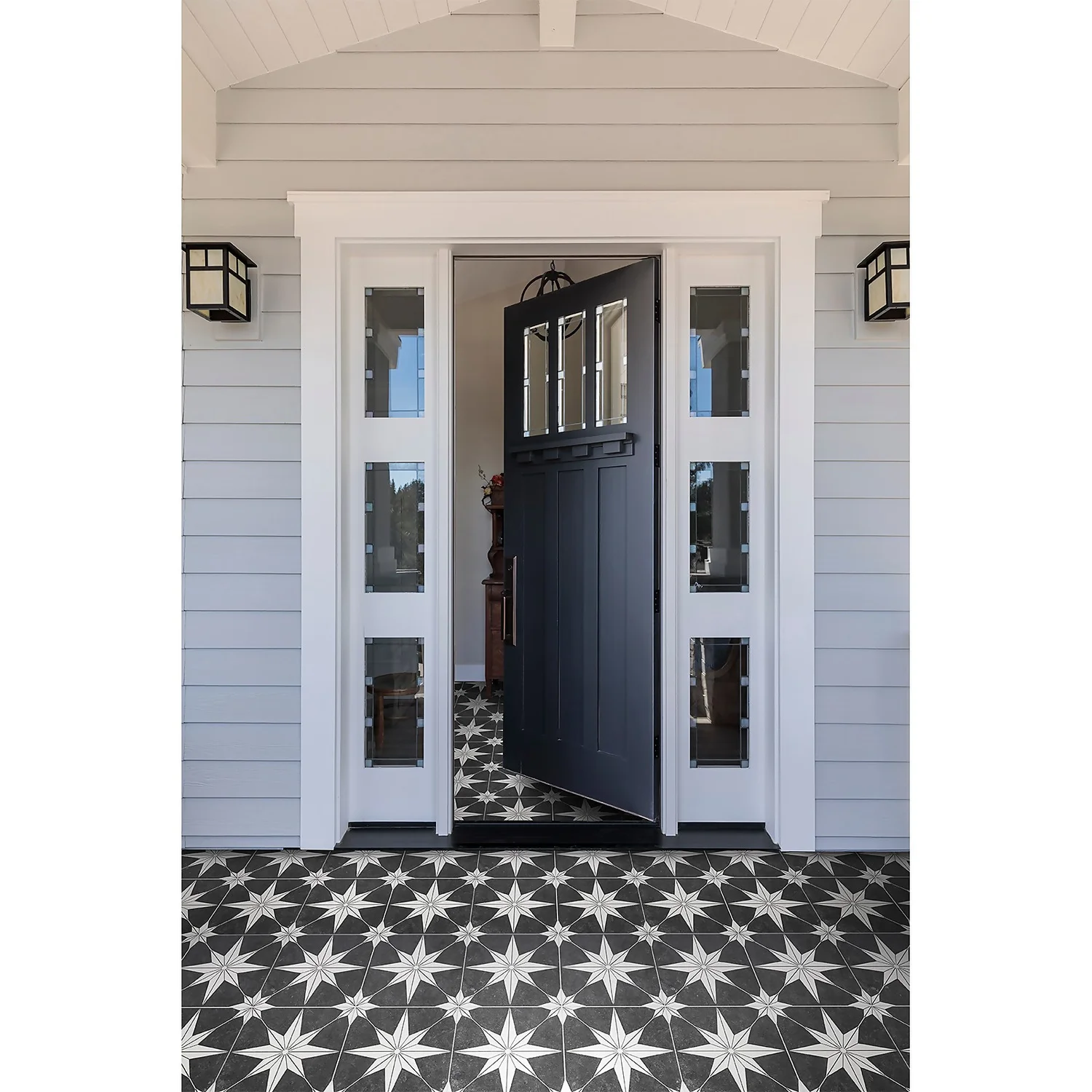 Country Living Starry Skies Black North Star Porcelain Floor & Wall Tile 1.42sqm pack - 450x450mm Country Living Starry Skies Black North Star Porcelain Floor & Wall Tile 1.42sqm Pack - 450x450mm -Homebase Shop 13220589 5254915122556281
