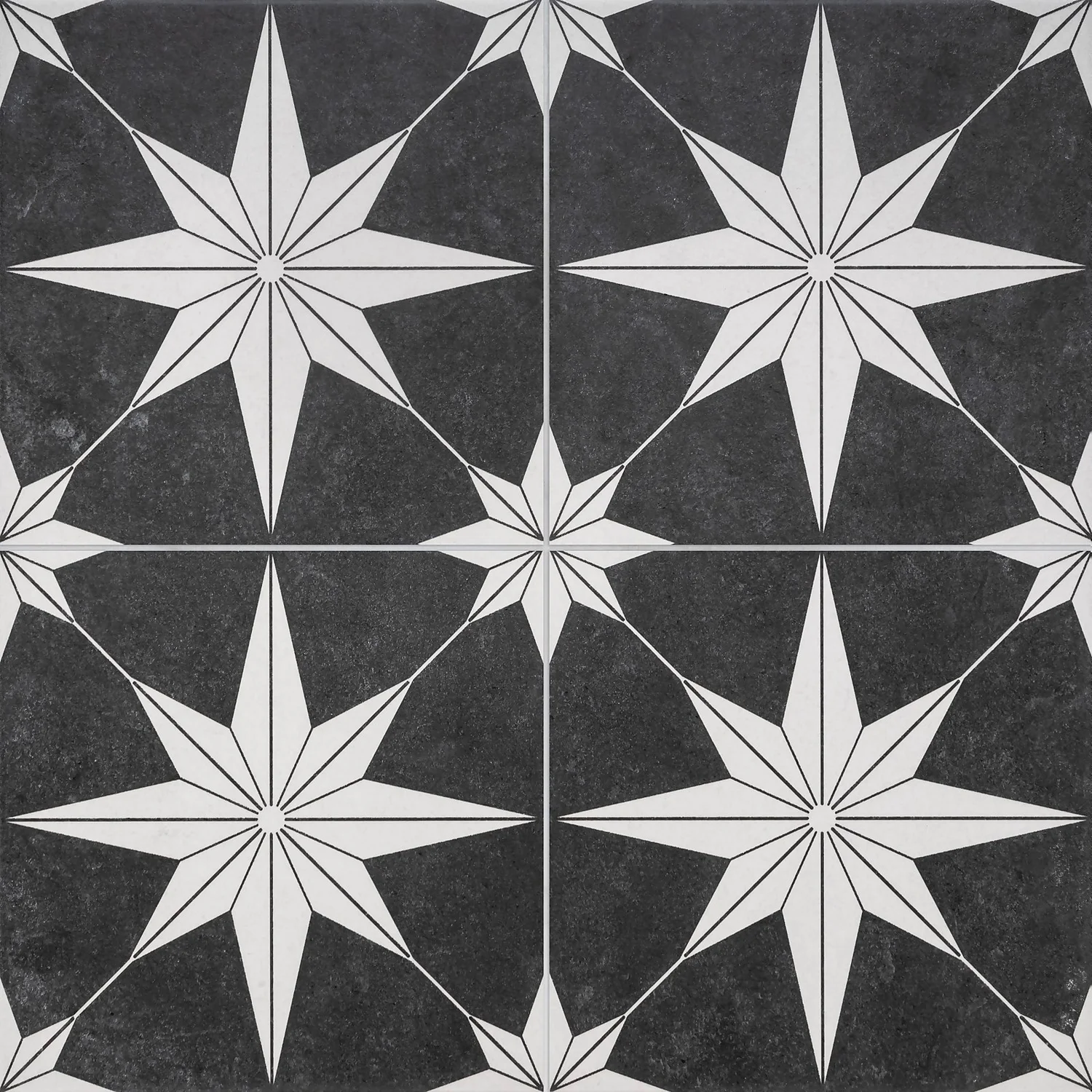 Country Living Starry Skies Black North Star Porcelain Floor & Wall Tile 1.42sqm pack - 450x450mm Country Living Starry Skies Black North Star Porcelain Floor & Wall Tile 1.42sqm Pack - 450x450mm -Homebase Shop 13220589 6154909649179314