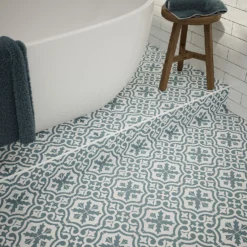 Fiore Teal / White Victorian Pre-scored Porcelain Wall & Floor Tile 450 X 450mm - 1.42sqm Pack -Homebase Shop 13220597 1544909608294003