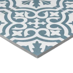 Fiore Teal / White Victorian Pre-scored Porcelain Wall & Floor Tile 450 X 450mm - 1.42sqm Pack -Homebase Shop 13220597 4174916350020462
