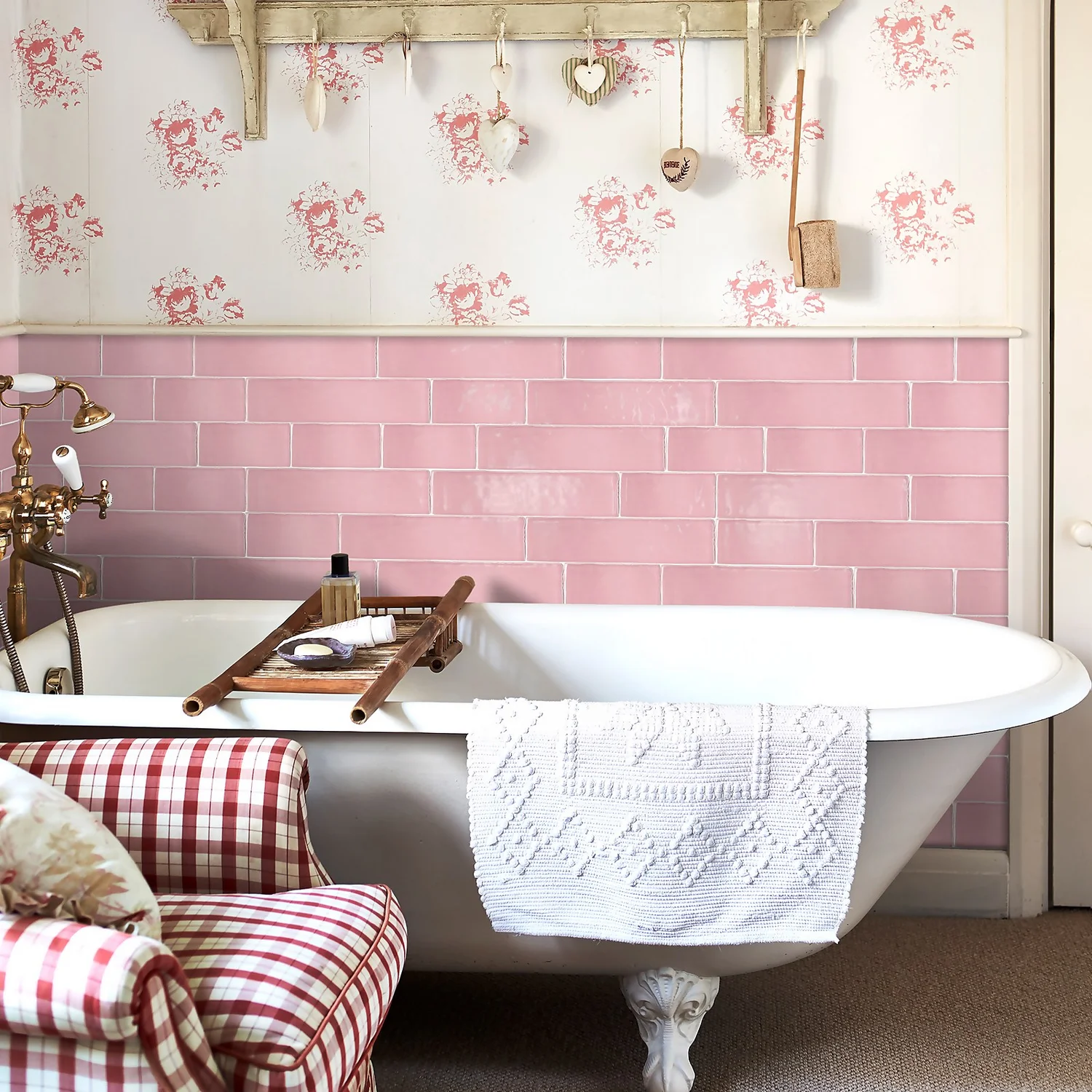 Country Living Artisan Peony Blush Ceramic Wall Tile 75 x 300mm - 0.5sqm Pack Country Living Artisan Peony Blush Ceramic Wall Tile 75 X 300mm - 0.5sqm Pack -Homebase Shop 13433207 1355051390602644