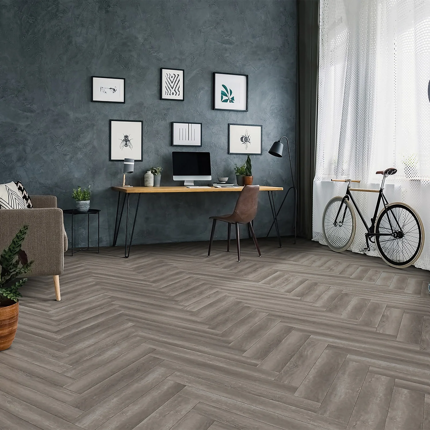Kraus Herringbone Luxury Vinyl Floor Tile Sample - Harpsden Grey Kraus Herringbone Luxury Vinyl Floor Tile Sample - Harpsden Grey -Homebase Shop 13733827 1264957094450958
