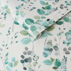 Fresco Watercolour Green Leaves White Grey Wallpaper -Homebase Shop 13991828 9405003725033950