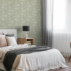 Fresco Artisan Leaf Sage Wallpaper -Homebase Shop 13991878 1545003725226550